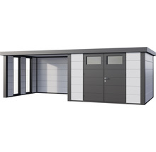 Gartenhaus Classico 3030 inkl. Lounge 3330 links mit Seitendach, Rück- und Seitenwand inkl. Fenster 662 x 318 cm weiß