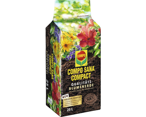 Blumenerde COMPO SANA® COMPACT Qualitäts-Blumenerde 25 L für alle Zimmer, Balkon- und Gartenpflanzen, wiederverschließbar