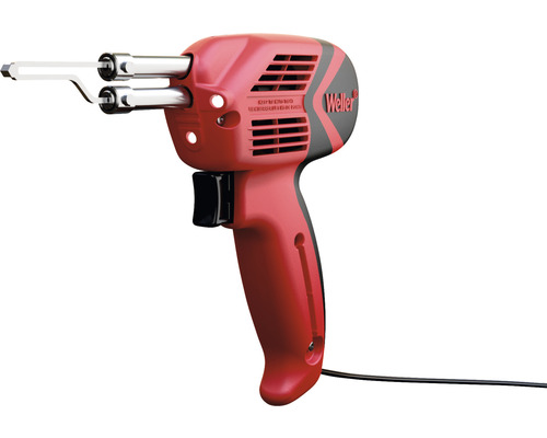 Rote Lötpistole mit schwarzem Auslöser und silberfarbener Spitze