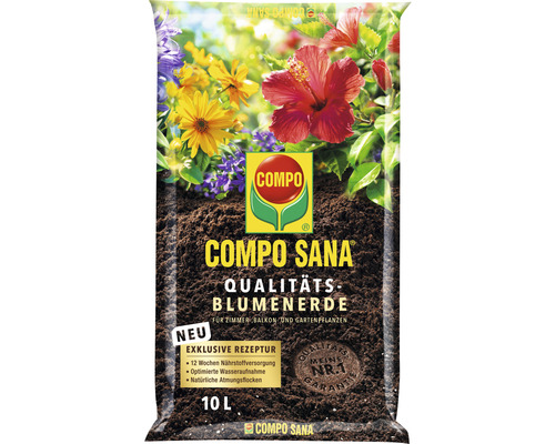 Blumenerde COMPO SANA® Qualitäts-Blumenerde 10 L für alle Zimmer, Balkon- und Gartenpflanzen