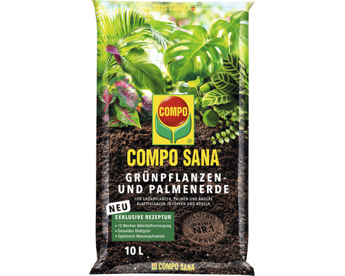 Compo Sana® Grünpflanzen- und Palmenerde 10 L für alle Zimmerpflanzen, Balkonpflanzen, Palmen und Farne