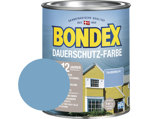 BONDEX Holzfarbe-Dauerschutzfarbe taubenblau 750 ml Bondex Dauerschutz-Farbe Dose mit Farbbeispiel Taubenblau