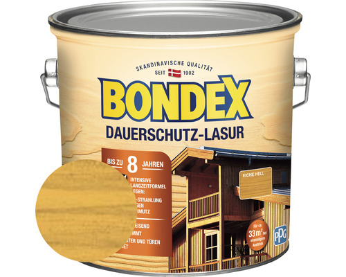 Holzlasur in Dose, geeignet für circa 33 Quadratmeter, Marke Bondex, Eiche hell