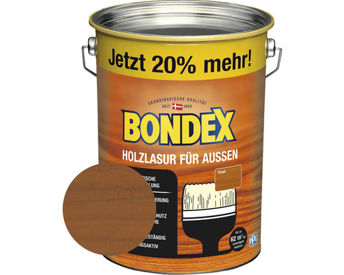 BONDEX Holzlasur teak 4,8 l (20 % Gratis!) Holzlasur für Außenbereich im Teakfarbton von Bondex