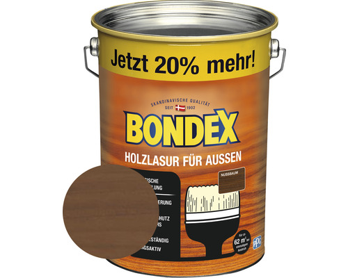 BONDEX Holzlasur nussbaum 4,8 l (20 % Gratis!) Eimer Bondex Holzlasur für Außen Nussbaum