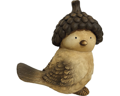 Dekorative Vogelfigur mit Eichelhut für den Garten