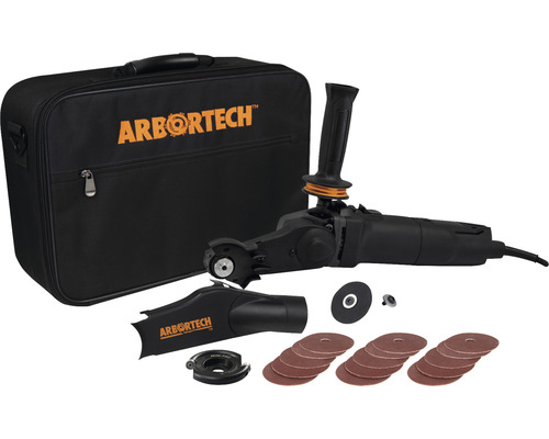 Arbortech Woodcarver Industrial Pro Set mit Hartschalenkoffer, Staubabsaugung, kleinem Schleifteller, Schleifscheiben, Werkzeug und Zubehör