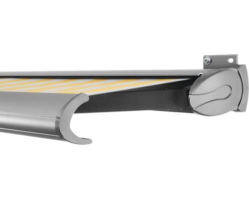 SOLUNA Kassettenmarkise Exclusiv 3,5x3 Stoff Dessin 1012 Gestell Silber E6EV1 eloxiert Antrieb rechts inkl. Motor und Wandschalter