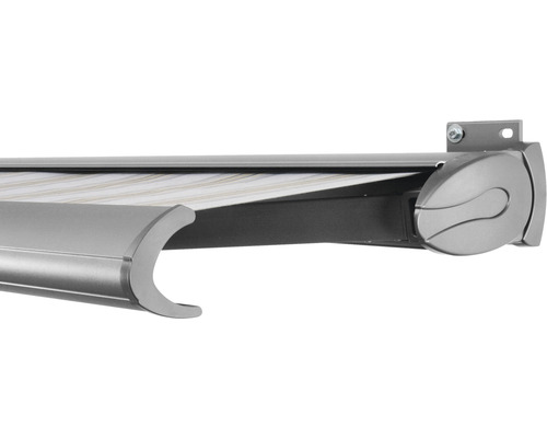 SOLUNA Kassettenmarkise Exclusiv 4x2,5 Stoff Dessin 6287 Gestell Silber E6EV1 eloxiert Antrieb rechts inkl. Motor und Wandschalter