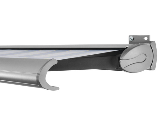 SOLUNA Kassettenmarkise Exclusiv 5,5x2 Stoff Dessin 7109 Gestell Silber E6EV1 eloxiert Antrieb rechts inkl. Motor und Wandschalter