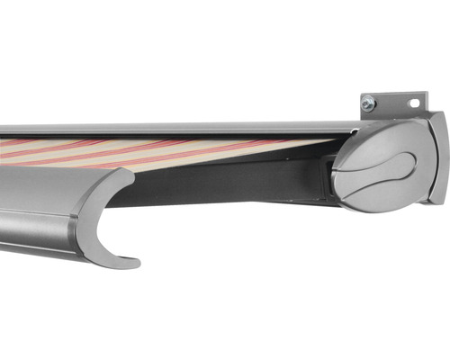 SOLUNA Kassettenmarkise Exclusiv 3x2,5 Stoff Dessin 8430 Gestell Silber E6EV1 eloxiert Antrieb rechts inkl. Motor und Wandschalter