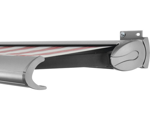 SOLUNA Kassettenmarkise Exclusiv 4x2,5 Stoff Dessin 8783 Gestell Silber E6EV1 eloxiert Antrieb rechts inkl. Motor und Wandschalter