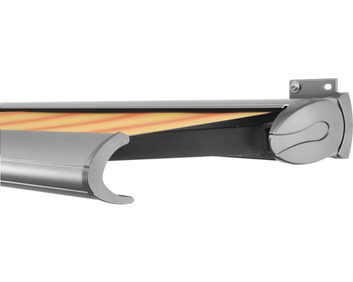 SOLUNA Kassettenmarkise Exclusiv 4,5x2 Stoff Dessin 320180 Gestell Silber E6EV1 eloxiert Antrieb rechts inkl. Motor und Wandschalter