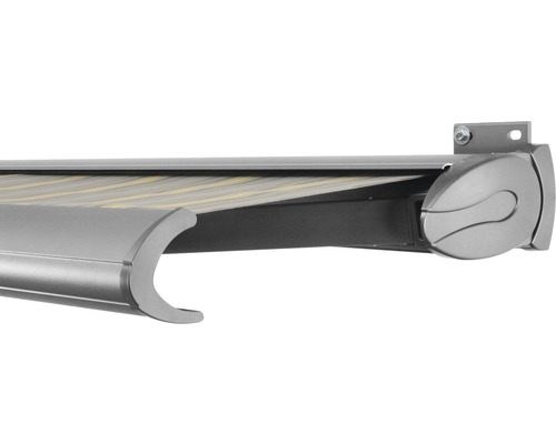 SOLUNA Kassettenmarkise Exclusiv 3,5x3 Stoff Dessin 320477 Gestell Silber E6EV1 eloxiert Antrieb rechts inkl. Motor und Wandschalter