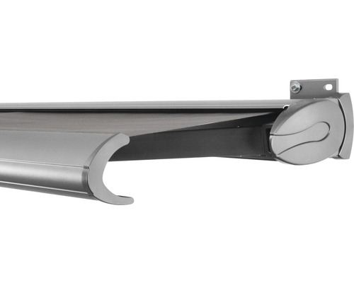 SOLUNA Kassettenmarkise Exclusiv 4,5x2 Stoff Dessin 320925 Gestell Silber E6EV1 eloxiert Antrieb rechts inkl. Motor und Wandschalter