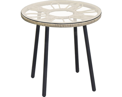 Runder Beistelltisch mit Glasplatte und Metallbeinen