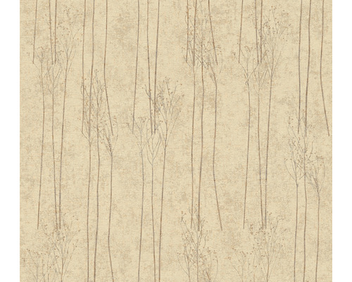 Vliestapete 38614-1 #Hygge Feine Äste beige braun Tapete mit Grasdesign