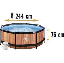 Aufstellpool Framepool-Set EXIT WoodPool rund Ø 244 x 76 cm inkl. Kartuschenfilteranlage Holzoptik
