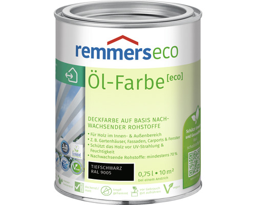 Remmers eco Öl-Farbe Holzfarbe RAL 9005 schwarz 750 ml