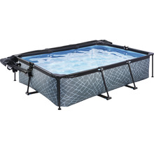 Aufstellpool Framepool-Set EXIT StonePool rechteckig 300x200x65 cm inkl. Kartuschenfilteranlage, Abdeckung & Sonnenschutz Steinoptik