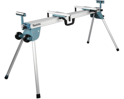 Makita Logo. Sägeständer mit Rollen und verstellbaren Werkstückauflagen.