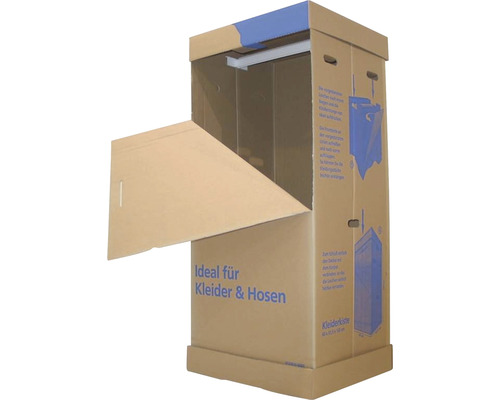 Cargo Point Umzugskarton Kleiderkiste 515 x 1350 x 595 mm Wellpappe 409 l bis 25 kg Kleiderbox aus Pappe mit geöffneter Tür, ideal für Kleidung und Hosen