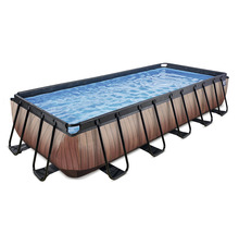 Rechteckiger Frame-Pool mit Holzoptik und Stahlrahmen