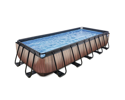 Rechteckiger Frame-Pool mit Holzoptik und Stahlrahmen