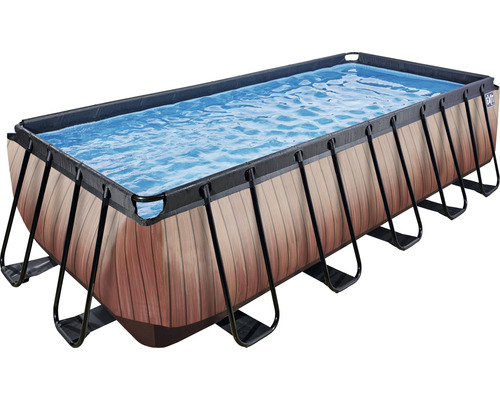 Rechteckiger Pool mit Holzoptik und Stahlrahmen