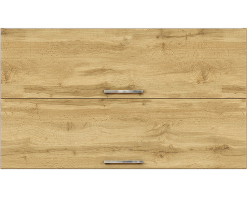 Küchenschrankfront mit Holzstruktur und Griffen