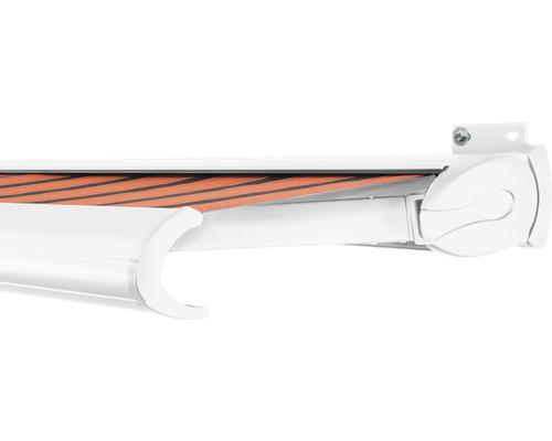 SOLUNA Kassettenmarkise Exclusiv 4,5x2 Stoff Dessin 6363 Gestell RAL 9016 verkehrsweiß Antrieb rechts inkl. Motor und Wandschalter