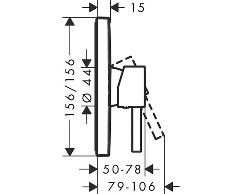 Technische Zeichnung eines Badezimmerprodukts mit Maßangaben