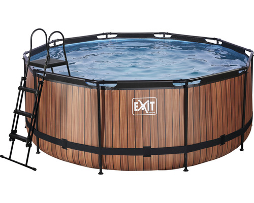 Aufstellpool Framepool-Set EXIT WoodPool rund Ø 360x122 cm inkl. Sandfilteranlage & Leiter Holzoptik