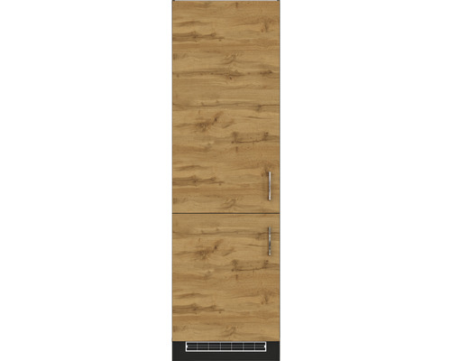 Kühlschrank mit Holzfront und zwei Griffen
