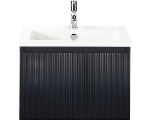 Badmöbel-Set Sanox Frozen 3D BxHxT 61 x 42 x 46 cm Frontfarbe schwarz matt mit Waschtisch Keramik weiß