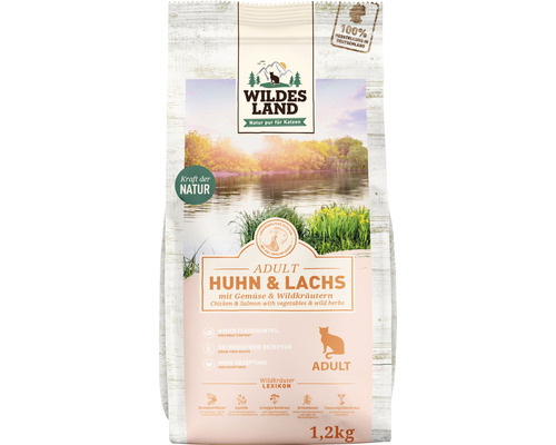 Katzenfutter trocken WILDES LAND Huhn und Lachs mit Gartengemüse mit wertvollen Superfoods, getreidefrei, Glutenfrei 1,2 kg