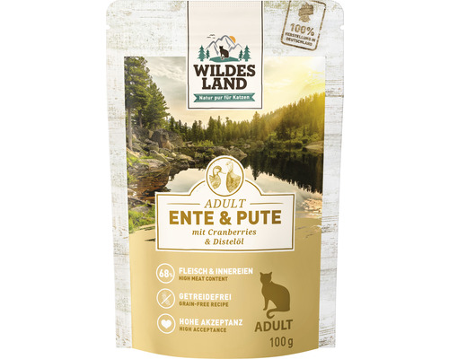 Katzenfutter nass WILDES LAND Ente und Pute mit Cranberries mit wertvollen Superfoods, getreidefrei, Glutenfrei 100 g