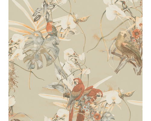 Vliestapete 38725-2 Pint Walls Dschungel Papagei beige Tapete mit Papageien- und Pflanzenmuster