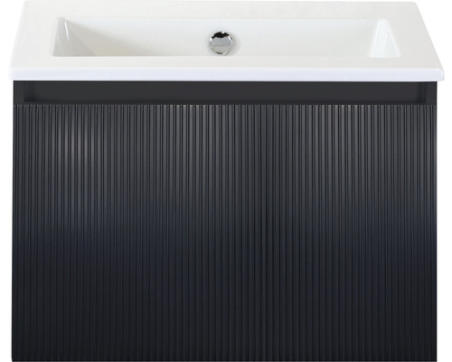 Badmöbel-Set Sanox Frozen 3D BxHxT 61 x 42 x 46 cm Frontfarbe schwarz matt mit Waschtisch Keramik weiß
