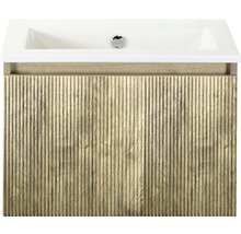 Waschtischunterschrank mit Waschbecken und gerillter Holzfront