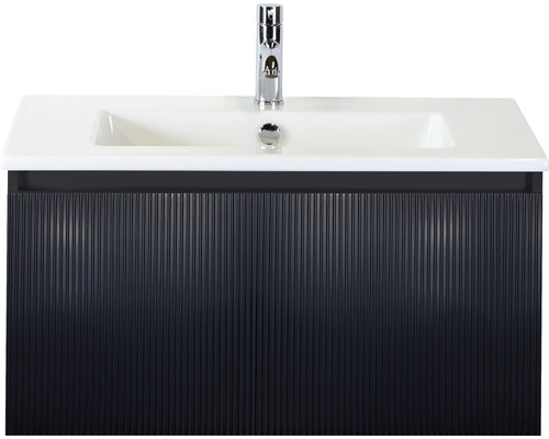 Badmöbelset 2-teilig Einzelbadmöbel Sanox Frozen 3D BxHxT 81 x 42 x 46 cm Frontfarbe schwarz matt mit Waschtisch Keramik weiß 75740032