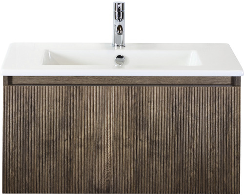 Badmöbelset 2-teilig Einzelbadmöbel Sanox Frozen 3D BxHxT 81 x 42 x 46 cm Frontfarbe charleston mit Waschtisch Keramik weiß 75740064 Waschtischunterschrank mit Waschbecken und Armatur