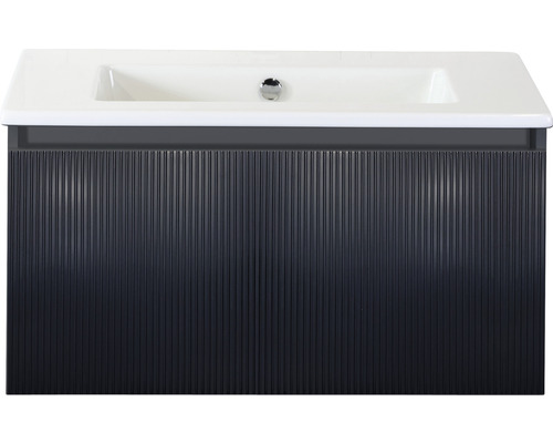 Badmöbelset 2-teilig Einzelbadmöbel Sanox Frozen 3D BxHxT 81 x 42 x 46 cm Frontfarbe schwarz matt mit Waschtisch Keramik weiß 75740132