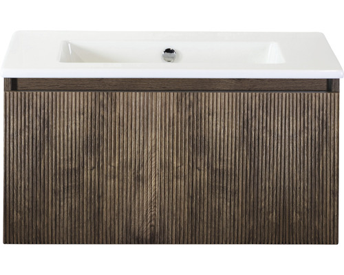 Badmöbelset 2-teilig Einzelbadmöbel Sanox Frozen 3D BxHxT 81 x 42 x 46 cm Frontfarbe charleston mit Waschtisch Keramik weiß 75740164 Waschtischunterschrank mit Waschbecken