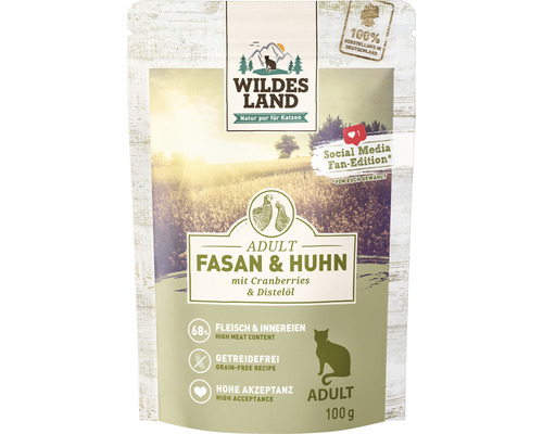 Katzenfutter nass WILDES LAND Fasan und Huhn mit Cranberries mit wertvollen Superfoods, getreidefrei, Glutenfrei 100 g