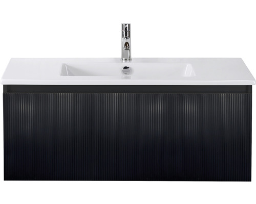 Badmöbel-Set Sanox Frozen 3D BxHxT 101 x 42 x 46 cm Frontfarbe schwarz matt mit Waschtisch Keramik weiß