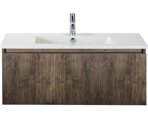 Badmöbelset 2-teilig Einzelbadmöbel Sanox Frozen 3D BxHxT 101 x 42 x 46 cm Frontfarbe charleston mit Waschtisch Keramik weiß 75740264 Waschtisch mit Waschbecken und Armatur