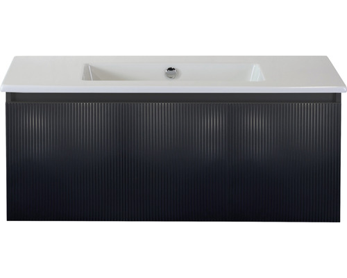 Badmöbelset 2-teilig Einzelbadmöbel Sanox Frozen 3D BxHxT 101 x 42 x 46 cm Frontfarbe schwarz matt mit Waschtisch Keramik weiß 75740332