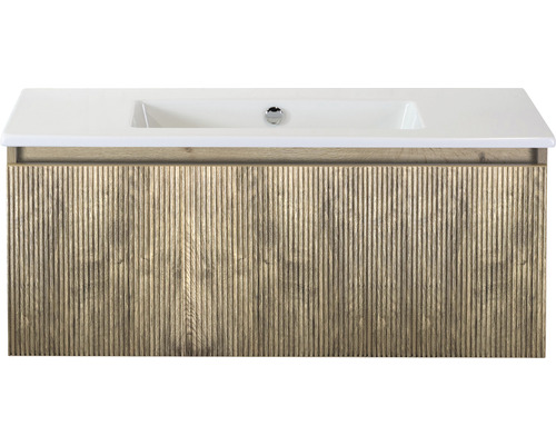 Badmöbelset 2-teilig Einzelbadmöbel Sanox Frozen 3D BxHxT 101 x 42 x 46 cm Frontfarbe französische eiche mit Waschtisch Keramik weiß 75740363 Waschtischunterschrank mit Waschbecken