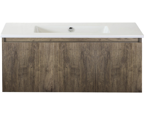 Badmöbelset 2-teilig Einzelbadmöbel Sanox Frozen 3D BxHxT 101 x 42 x 46 cm Frontfarbe charleston mit Waschtisch Keramik weiß 75740364 Waschtischunterschrank mit Waschbecken
